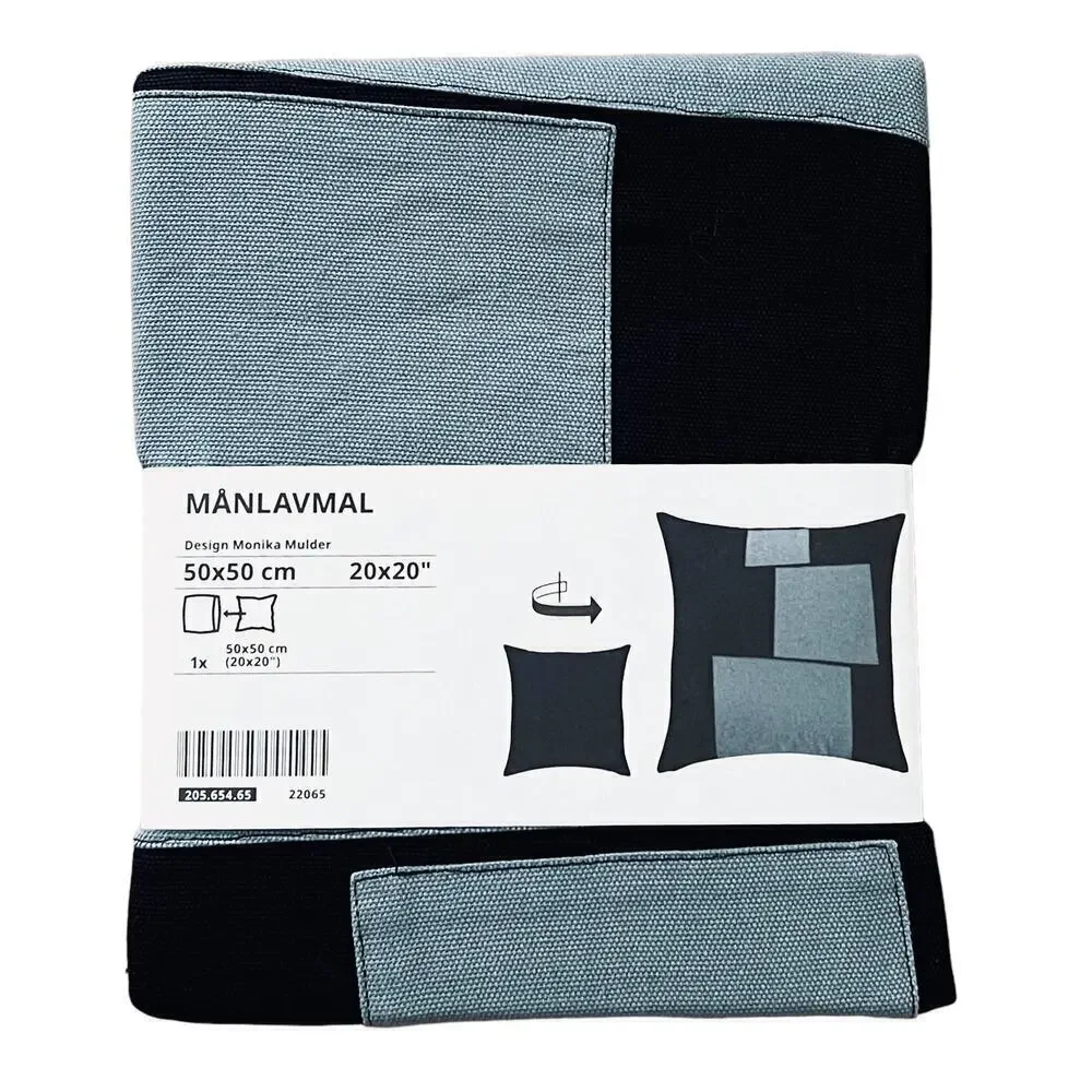 IKEA MANLAVMAL Blue Pillow Cover with Sewn-On Patches 20